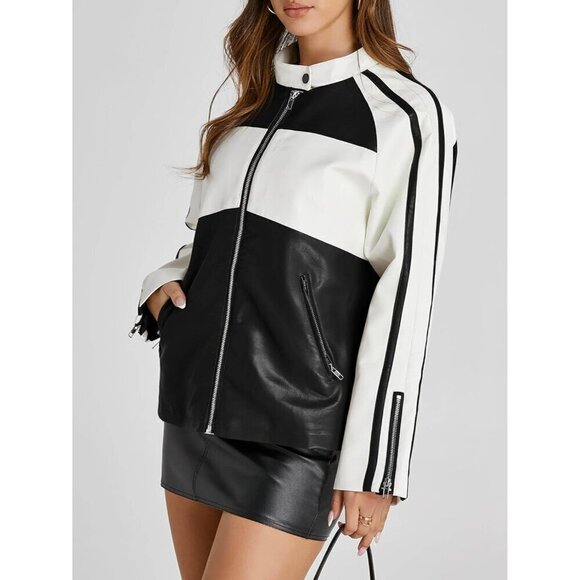 Tankaneo Womens Faux Leather Black Jackets Zip up Jackets coat - Picture 3 of 6